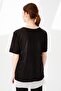 Women's Crew Neck Short Sleeve Chiffon Shiny Fabric Blouse Black - 4