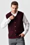 Men's V-Neck Pique Woven Wool Vest with Felt Accessories Claret Red - 6