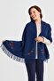 Women's Knitwear Floral Edge Wool Shawl Indigo - 3