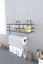 Paper Roll Towel Holder with Adhesive Shelf Napkin Holder Towel Paper Holder Black Bathroom Kitchen Organizer Shelf - 3