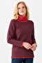 Women's Collar Collar Colorful Striped One Side Slit Buttoned Sweater Red - 5