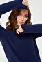Women's Crew Neck Seamless Knitted Sweater Navy Blue - 3