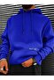 Unisex Oversize Meet You Printed Cobalt Blue Hooded Sweatshirt