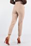 Beige Belted Atlas Dabıl Fabric Carrot Trousers - 4