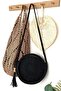 Black Round Bag - Macrame, Bohemian, Tasseled Straw and Knitted Crossbody Bag - 4