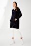 Women's Hooded Wool Coat 21156 Dark Navy Blue - 6