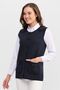Women's Crew Neck Shoulder Pocket Cover Felt Embroidered Buttoned Vest Dark Blue - 4