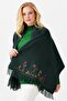 Women's Embroidered Tassel Shawl Green - 2