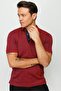 Men's Polo Neck Jacquard Short Sleeve T-shirt Claret Red