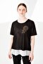 Women's Crew Neck Short Sleeve Chiffon Shiny Fabric Blouse Black