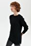 Women's Crew Neck Seamless Front Hair Braided Wool Sweater Black - 5