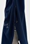 Women's Stand Collar Poncho with Embroidered Sleeves and Pockets, Navy Blue - 7