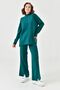 Women's Stand Collar Striped Sweater and Striped Slit High Waist Pants Green Bottom Top Knitwear Set 1070