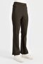 Women's Elastic Waist Flared Leg Tights Trousers Khaki - 5