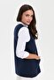 Women's V-Neck Pocket Embroidered Wool Vest Dark Blue - 3