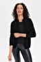 Women's Stand Collar Seamless Front Zipper Wool Cardigan Black