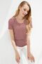 Women's Crew Neck Short Sleeve Striped Cotton T-shirt Red - 8