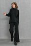 Flexible Knitwear Fabric Stand Collar Long Sleeve Black Sweater and High Waist Black Trousers Suit 1070 - 6