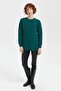 Women's Crew Neck Seamless Wool Sweater with Braided Hair on the Front B.C.