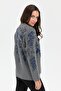 Women's Stand Collar Floral Wool Jacket Smoked - 8