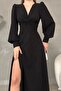 Black Strappy Slit Straight Dress - 3