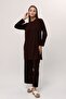 Women's Brown Trousers Hijab Tunic Pleated Sandy Double Set 5219