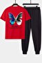 Unisex Butterfly Printed 2-Piece Tracksuit Set