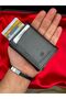 Unisex Black Leather Mechanism Card Holder Wallet with Automatic Slide - 3