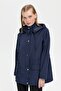 Women's Hooded Short Trench Coat with Pockets Navy Blue - 5