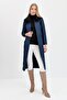 Women's Furry Long Sleeve Coat Navy Blue - 7