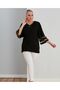 Women's Large Size Three-quarter Sleeve Blouse with Stone Detail on the Collar - 2