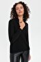 Women's Polo Collar Embroidered Blouse Black - 3