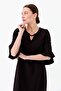 Women's Collar Chain Accessory Linen Dress Black - 5