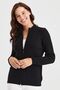 Women's High Collar Pocket and Sleeve Hair Knitted Wool Cardigan Black