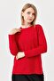 Women's Crew Neck Brass Knitted Blouse Red - 5