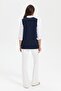 Women's V-Neck Pocket Embroidered Wool Vest Dark Blue - 8