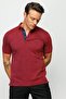 Men's Polo Neck Jacquard Short Sleeve T-shirt Claret Red - 8