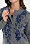Women's Stand Collar Floral Wool Jacket Smoked - 7