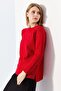 Women's Crew Neck Brass Knitted Blouse Red - 2