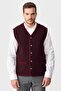 Men's V-Neck Pique Woven Wool Vest with Felt Accessories Claret Red - 2