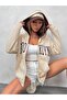 Unisex Stone Color Zippered Brown Brooklyn Printed 3 Thread Fleece Cardigan / Jacket
