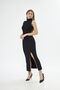 Women's Stretchy Fabric Sleeveless Slit Detail Padded Off the Shoulder Stand Collar Black Evening Dress 21105