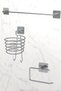 Silver 3-Piece Adhesive Bathroom Set - Towel Holder, Wc Paper Holder and Blow Dryer