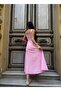 Premium Candy Pink Midi Length Lace-Up Cotton Bell Dress - 8