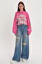 Blue 100% Cotton Ripped Detailed Wide Leg Denim Trousers - 2