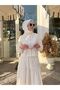 Stone-Detail Long Skirt Eyelet Embroidery Beige Modest Set - 8