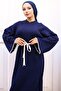 11040-17 Embroidery Detailed Knitwear Dress Navy Blue - 2