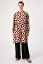 Ecru-red High Collar Patterned Tunic with Gather Detail at Waist - 2