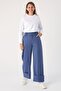 Blue Cotton Wide Leg Fold Trousers - 2