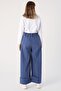 Blue Cotton Wide Leg Fold Trousers - 4